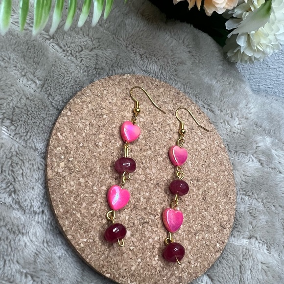 Pink Heart Valentine’s Day Earrings - Picture 2 of 3